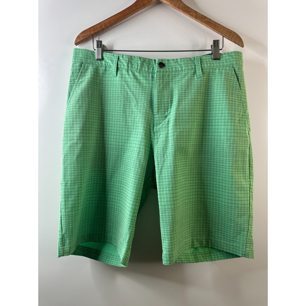 Adidas 10" Inseam Shorts Green Print Mens Size 35 Golf Athletic Pockets Stretch - Picture 4 of 16